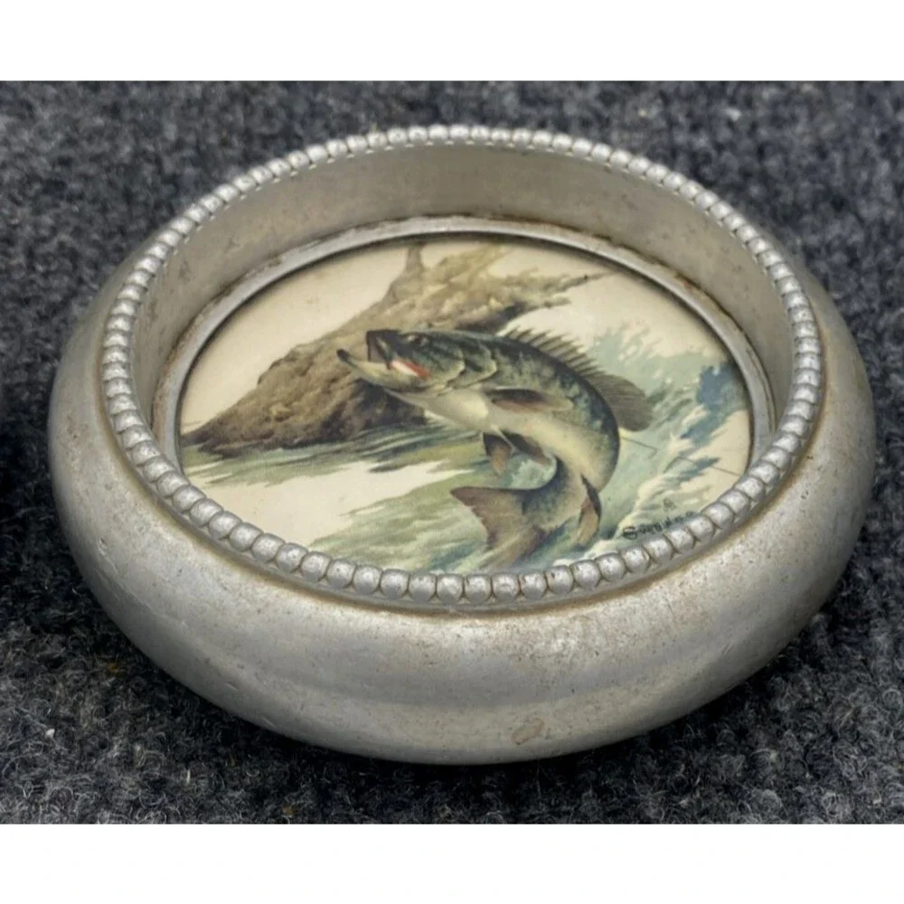 C. Smith Wildlife Coasters Set: Woodcock & Bass | Metal & Glass Vintage Art